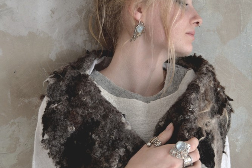 Sustainable clothing, felted vest, swedish wool, fur imitation