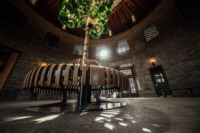 Green Furniture Concept placemaking Nova C and Leaf Lamp Tree in Swiss Train Station