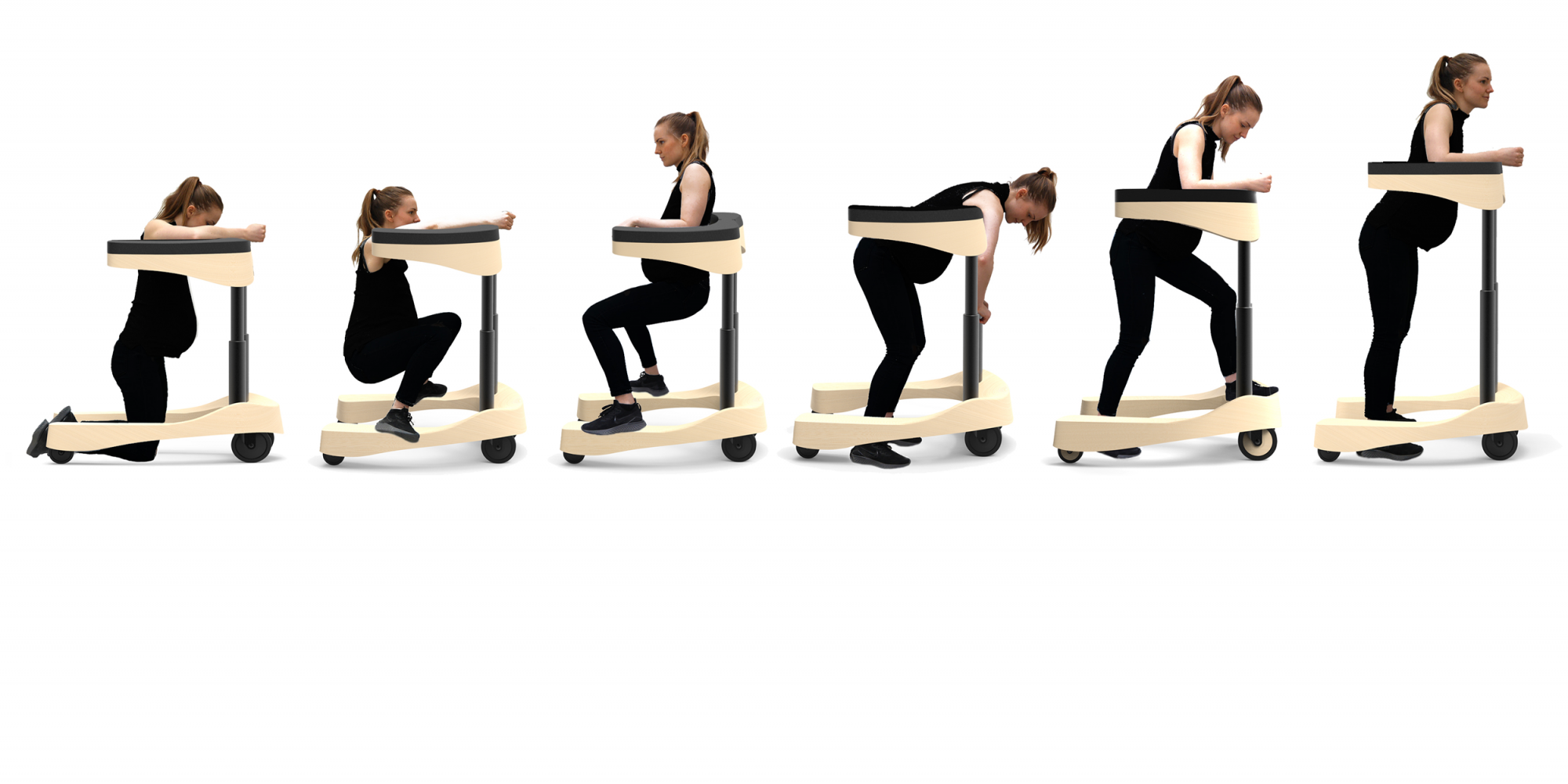 Woman stand is 6 different upright birthing positions with the support of a birthing aid